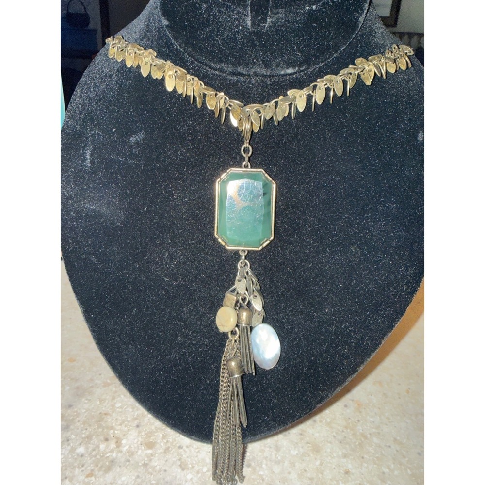 Premier Designs Bohemian-Style Fashion Necklace Featuring a Green Stone Pendant